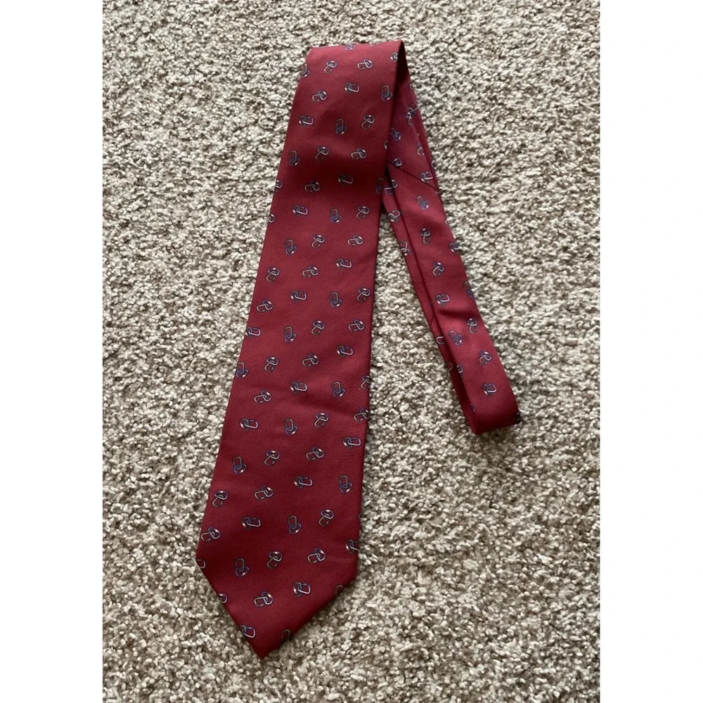 Vintage Chaps Ralph Lauren Red Tie Carabiner Print Novelty Silk Necktie Y2K 90s